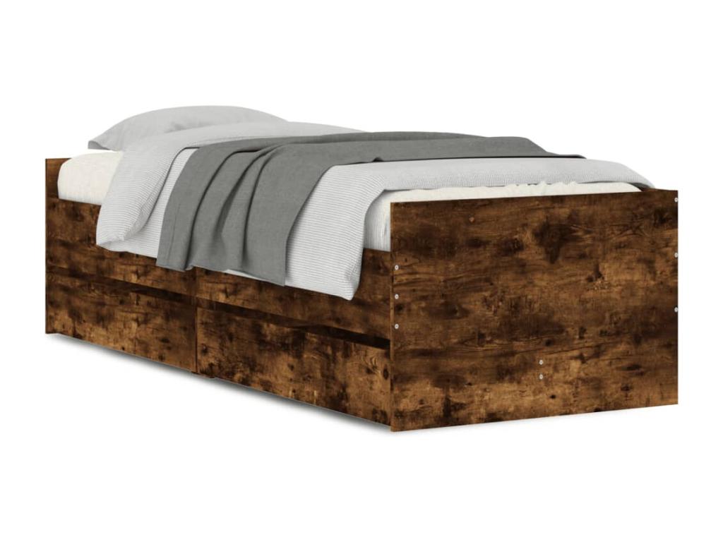 Cadre de lit avec tiroirs chêne fumé 90x200 OGDT07624