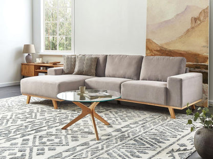 Canapé d'Angle à gauche Moderne en Tissu Polyester Pieds en Bois Clair Dossier avec Coussin Lumenao KNZQ55050