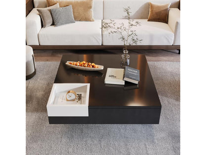 Table basse carrée avec boîte de rangement - 72x72x30 cm - LEDs - Panneaux de particules - Noir blanc IAHW90578