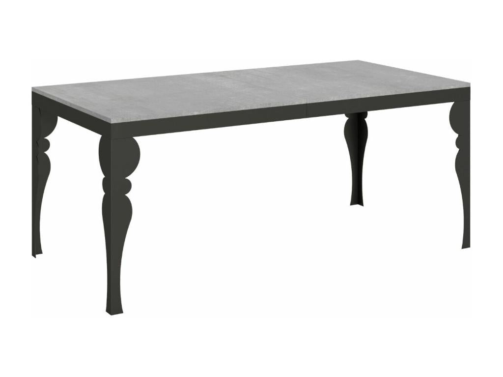 Table extensible avec pieds acier anthracite style orientale Ventoriq evolution-Couleur Gris ciment-Support 4 pieds-Largeur extensible 180 à 440cm PJDF78217