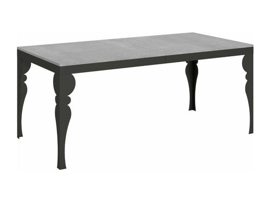 Table extensible avec pieds acier anthracite style orientale Ventoriq evolution-Couleur Gris ciment-Support 4 pieds-Largeur extensible 180 à 440cm PJDF78217