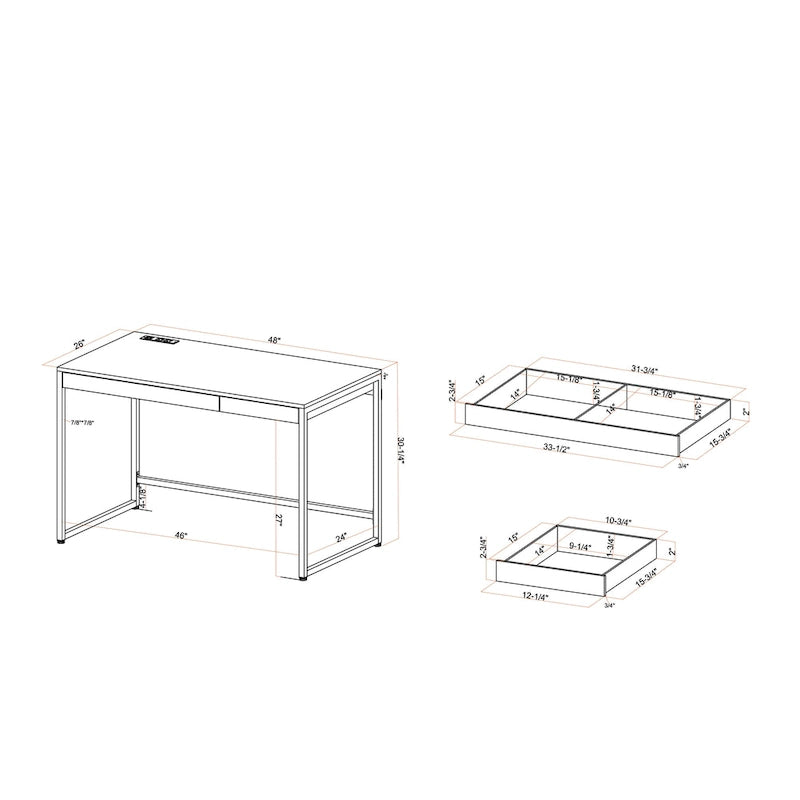 48-inch steel computer desk with charging ports