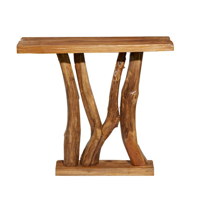 Teak Wood Small Live Edge Tree Trunk Console Table - Brown - 14W x 35L x 32H
