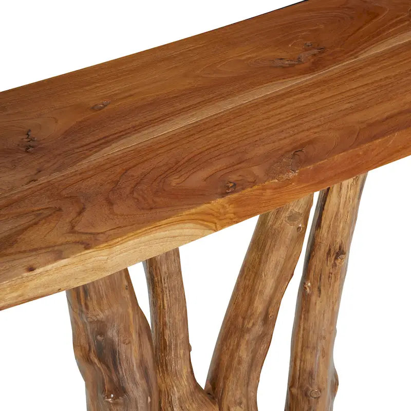 Teak Wood Small Live Edge Tree Trunk Console Table - Brown - 14W x 35L x 32H