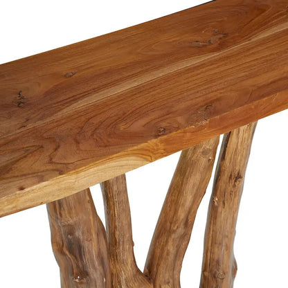 Teak Wood Small Live Edge Tree Trunk Console Table - Brown - 14W x 35L x 32H