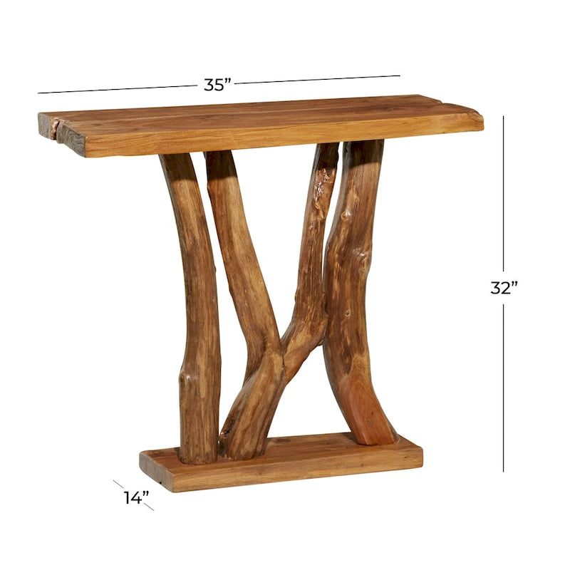 Teak Wood Small Live Edge Tree Trunk Console Table - Brown - 14W x 35L x 32H