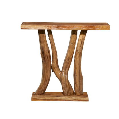 Teak Wood Small Live Edge Tree Trunk Console Table - Brown - 14W x 35L x 32H