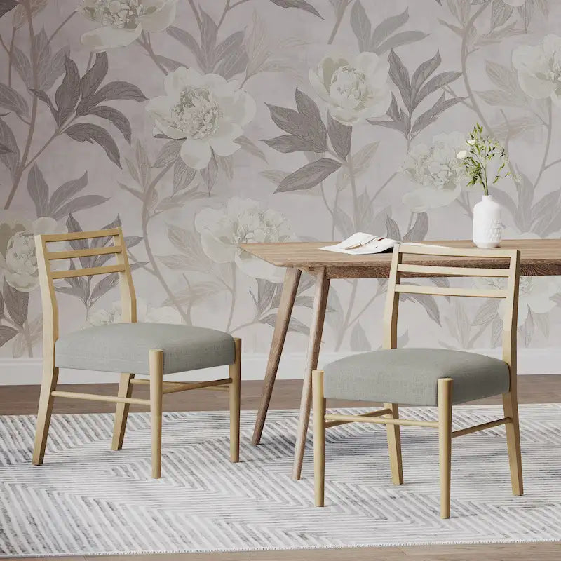 Fescue fabric and rubberwood upholstered dining chairs (set of two)