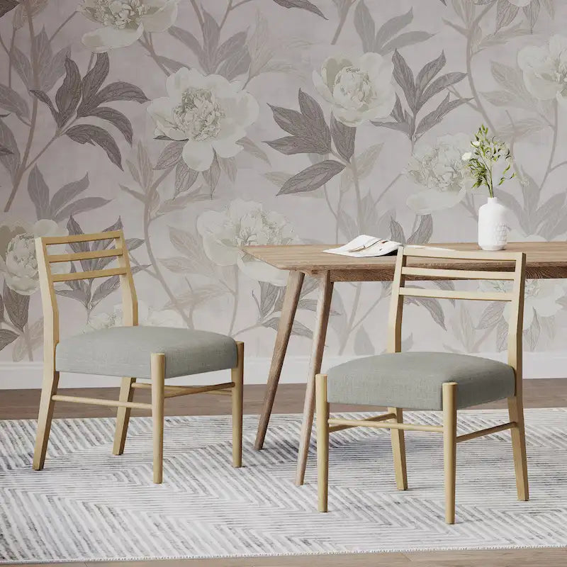 Fescue fabric and rubberwood upholstered dining chairs (set of two)