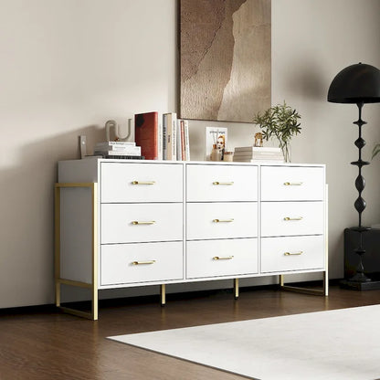 Versatile 9-Drawer Dresser - Sleek Black & Gold, Premium Quality Chest