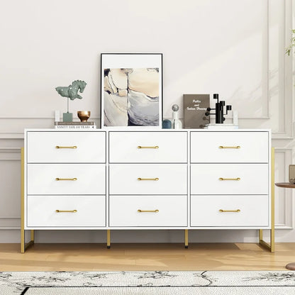Versatile 9-Drawer Dresser - Sleek Black & Gold, Premium Quality Chest