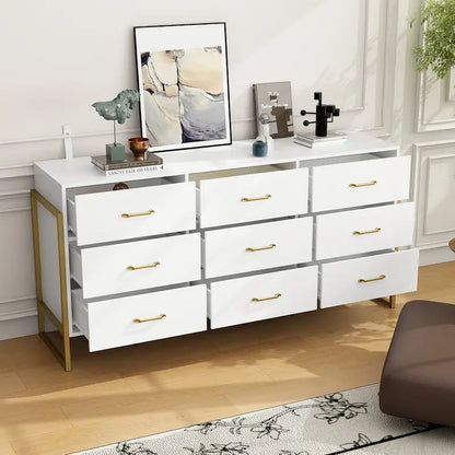 Versatile 9-Drawer Dresser - Sleek Black & Gold, Premium Quality Chest