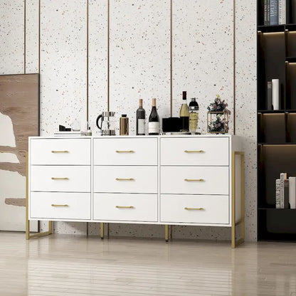 Versatile 9-Drawer Dresser - Sleek Black & Gold, Premium Quality Chest