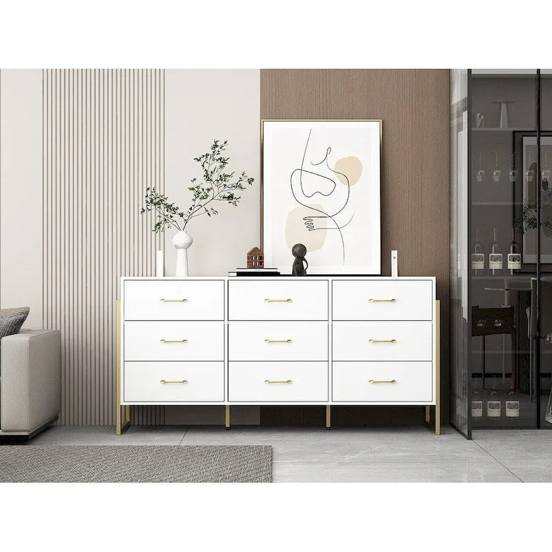 Versatile 9-Drawer Dresser - Sleek Black & Gold, Premium Quality Chest