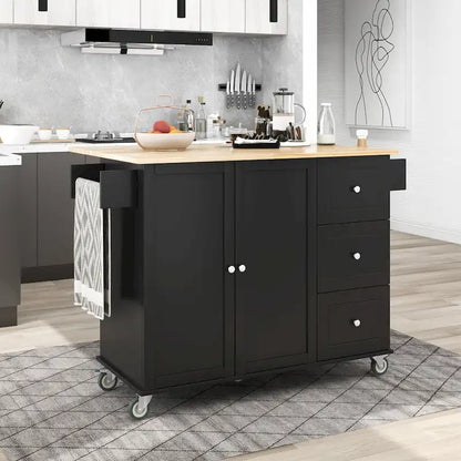 52.7 Inch Width Rolling Mobile Kitchen Island with Locking Wheels