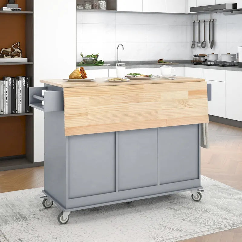 52.7 Inch Width Rolling Mobile Kitchen Island with Locking Wheels