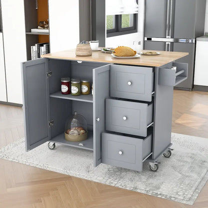 52.7 Inch Width Rolling Mobile Kitchen Island with Locking Wheels