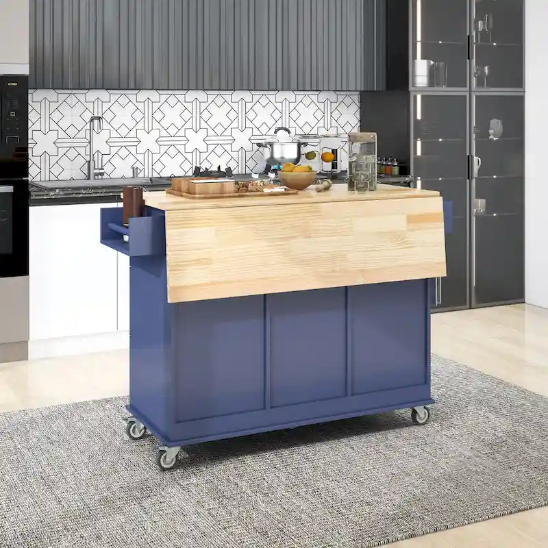 52.7 Inch Width Rolling Mobile Kitchen Island with Locking Wheels
