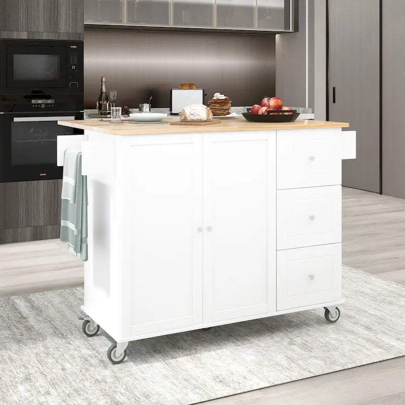 52.7 Inch Width Rolling Mobile Kitchen Island with Locking Wheels
