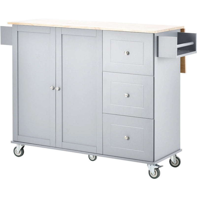 52.7 Inch Width Rolling Mobile Kitchen Island with Locking Wheels