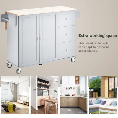 52.7 Inch Width Rolling Mobile Kitchen Island with Locking Wheels