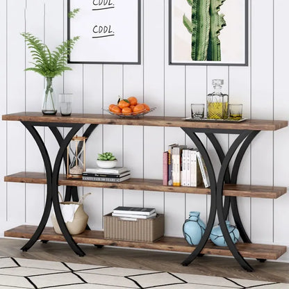 70.8 Inch Narrow Console Table with 3 Tier Shelves