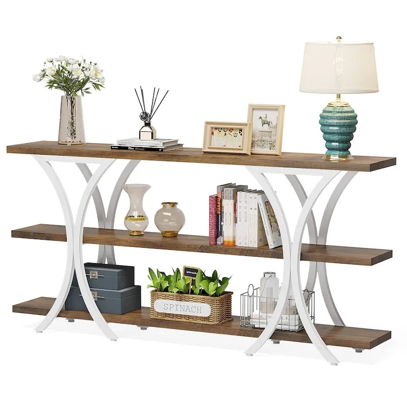 70.8 Inch Narrow Console Table with 3 Tier Shelves