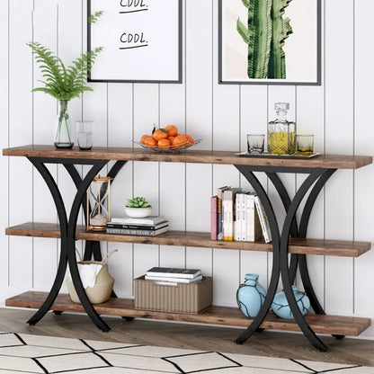 70.8 Inch Narrow Console Table with 3 Tier Shelves
