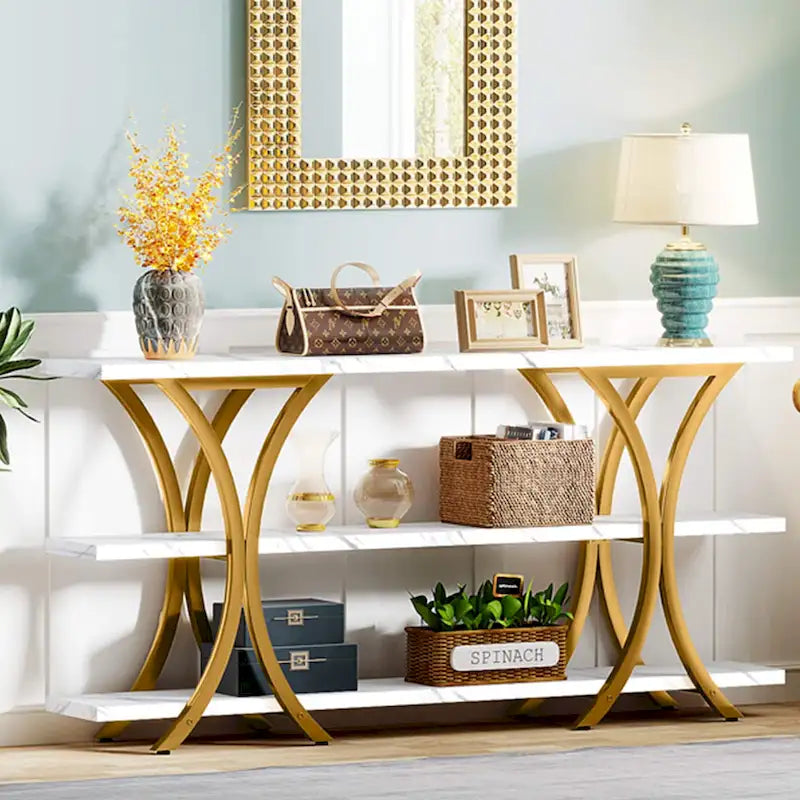 70.8 Inch Narrow Console Table with 3 Tier Shelves