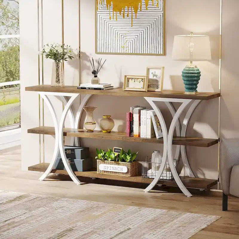 70.8 Inch Narrow Console Table with 3 Tier Shelves