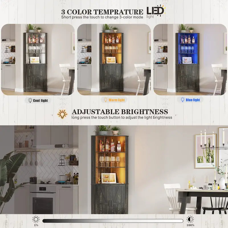66 Tall Corner Cabinet With Led Light
