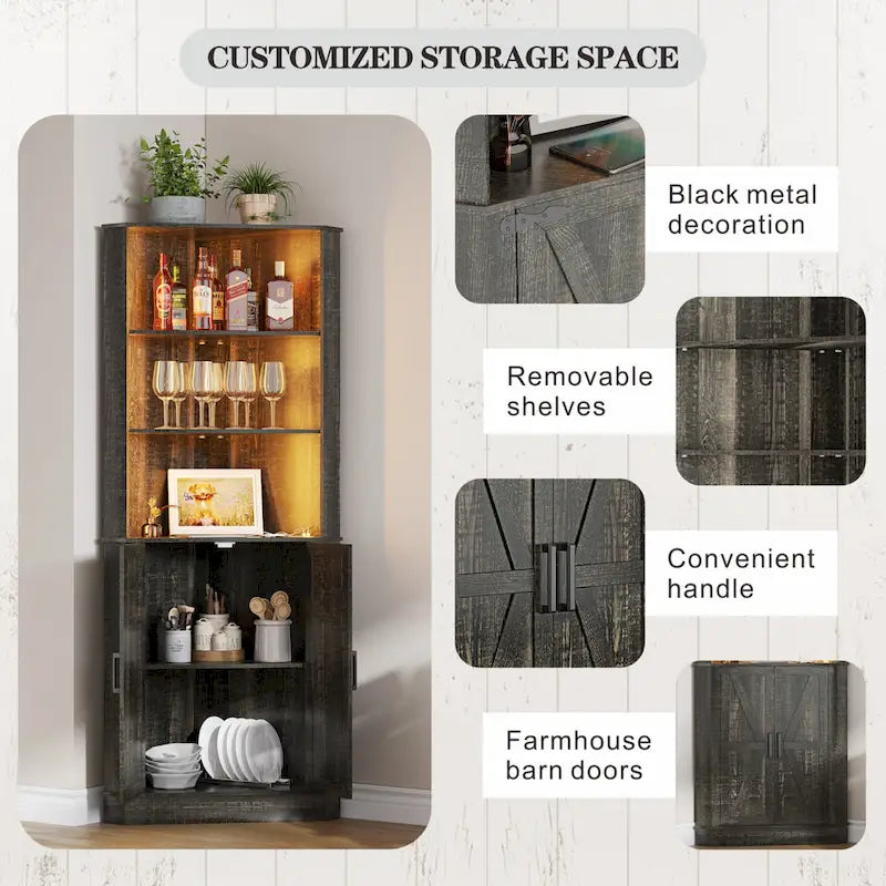 66 Tall Corner Cabinet With Led Light