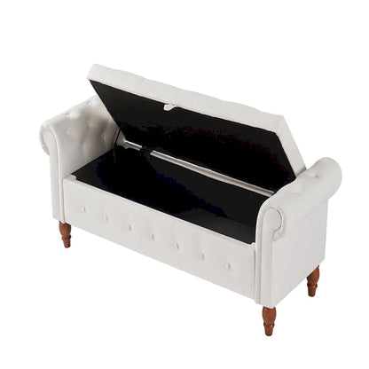 63 Upholstered Storage Bench, Button-Tufted Large Storage Ottoman Bench for Bedroom End of Bed, Rolled Armed Bench