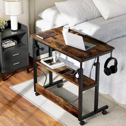 Portable Computer Desk Height Adjustable Laptop Table with Wheels Charging Station