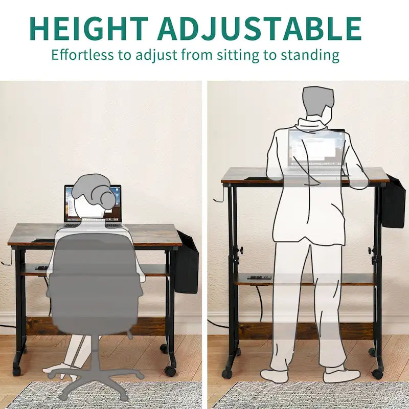 Portable Computer Desk Height Adjustable Laptop Table with Wheels Charging Station