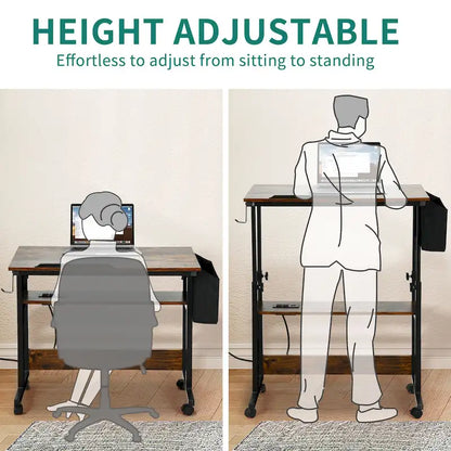 Portable Computer Desk Height Adjustable Laptop Table with Wheels Charging Station