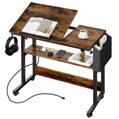 Portable Computer Desk Height Adjustable Laptop Table with Wheels Charging Station