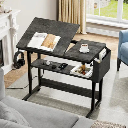 Portable Computer Desk Height Adjustable Laptop Table with Wheels Charging Station