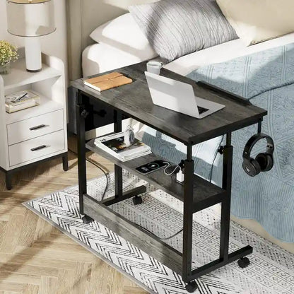 Portable Computer Desk Height Adjustable Laptop Table with Wheels Charging Station