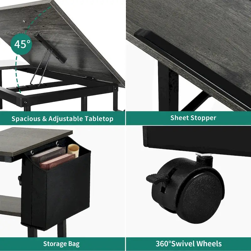 Portable Computer Desk Height Adjustable Laptop Table with Wheels Charging Station