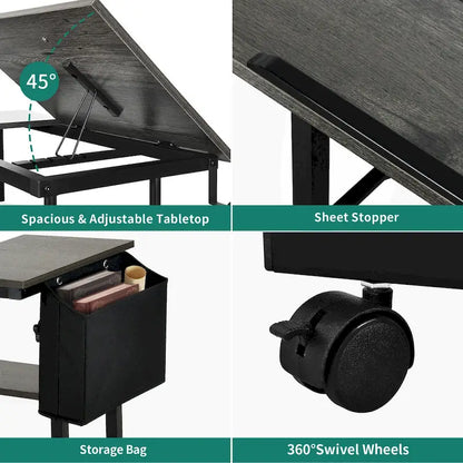 Portable Computer Desk Height Adjustable Laptop Table with Wheels Charging Station