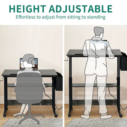 Portable Computer Desk Height Adjustable Laptop Table with Wheels Charging Station