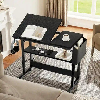 Portable Computer Desk Height Adjustable Laptop Table with Wheels Charging Station