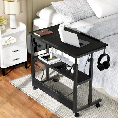 Portable Computer Desk Height Adjustable Laptop Table with Wheels Charging Station