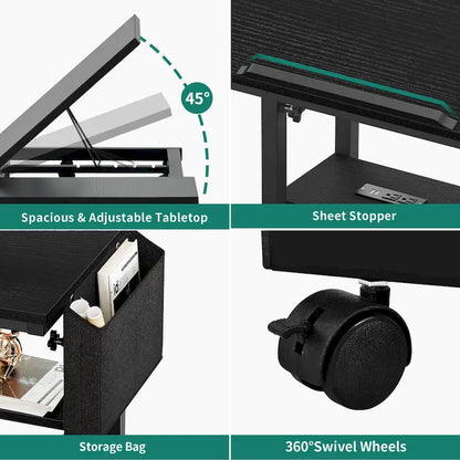 Portable Computer Desk Height Adjustable Laptop Table with Wheels Charging Station