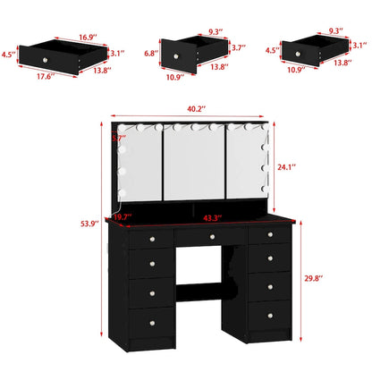 40.2W Beauty Station with 3 Mirrors Makeup Vanity for Dressing