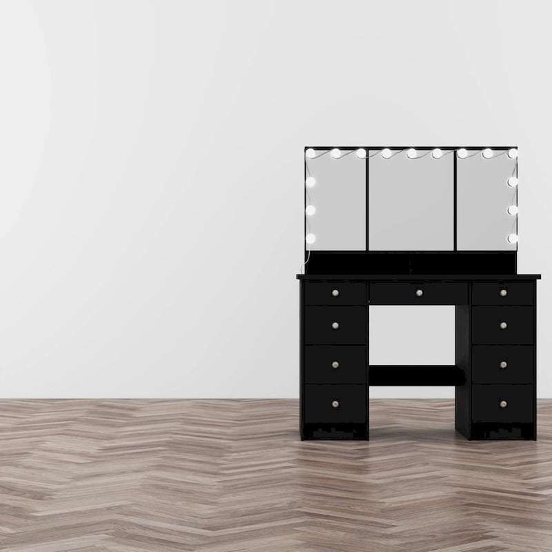 40.2W Beauty Station with 3 Mirrors Makeup Vanity for Dressing