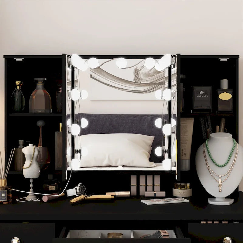 40.2W Beauty Station with 3 Mirrors Makeup Vanity for Dressing