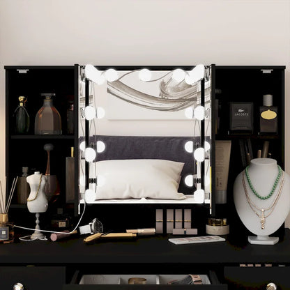 40.2W Beauty Station with 3 Mirrors Makeup Vanity for Dressing