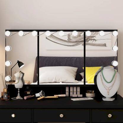 40.2W Beauty Station with 3 Mirrors Makeup Vanity for Dressing